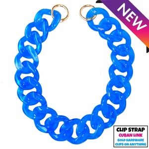 Cuban Link Purse Chain Clip Strap VIBRANT BLUE CLEAR